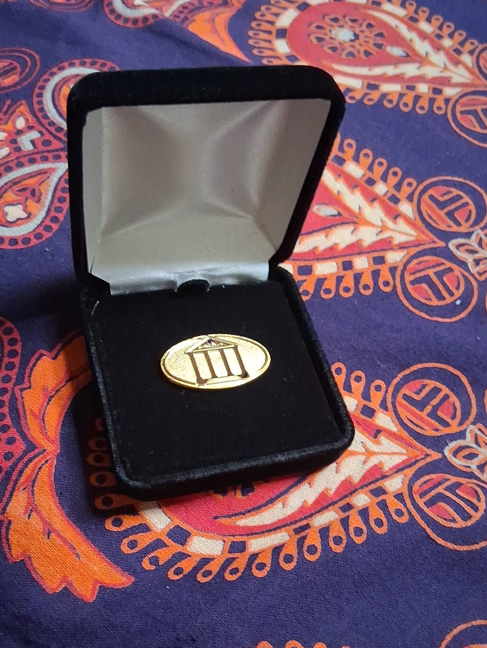 Gold Tone Enamel Lapel Pin - Classic Column Design